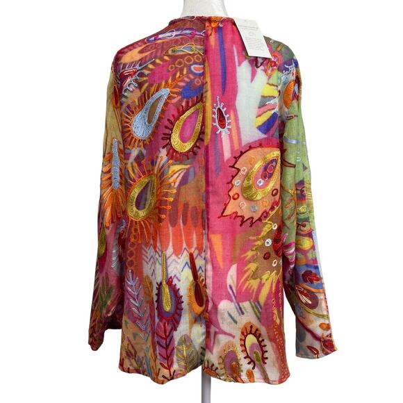 Soft Surroundings Lagenlook Paisley Wool Embroidered Kimono Artsy Boho S/M NWT - Picture 5 of 9